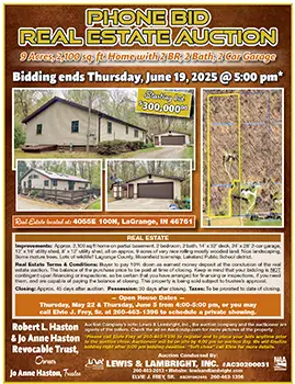 Phone Bid Real Estate Auction for LaGrange, Indiana Home, Ends June 19, 2025