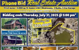 Phone Bid Real Estate Auction: 11.42 Acres in Howe, Indiana. Bidding ends July 31, 2025
