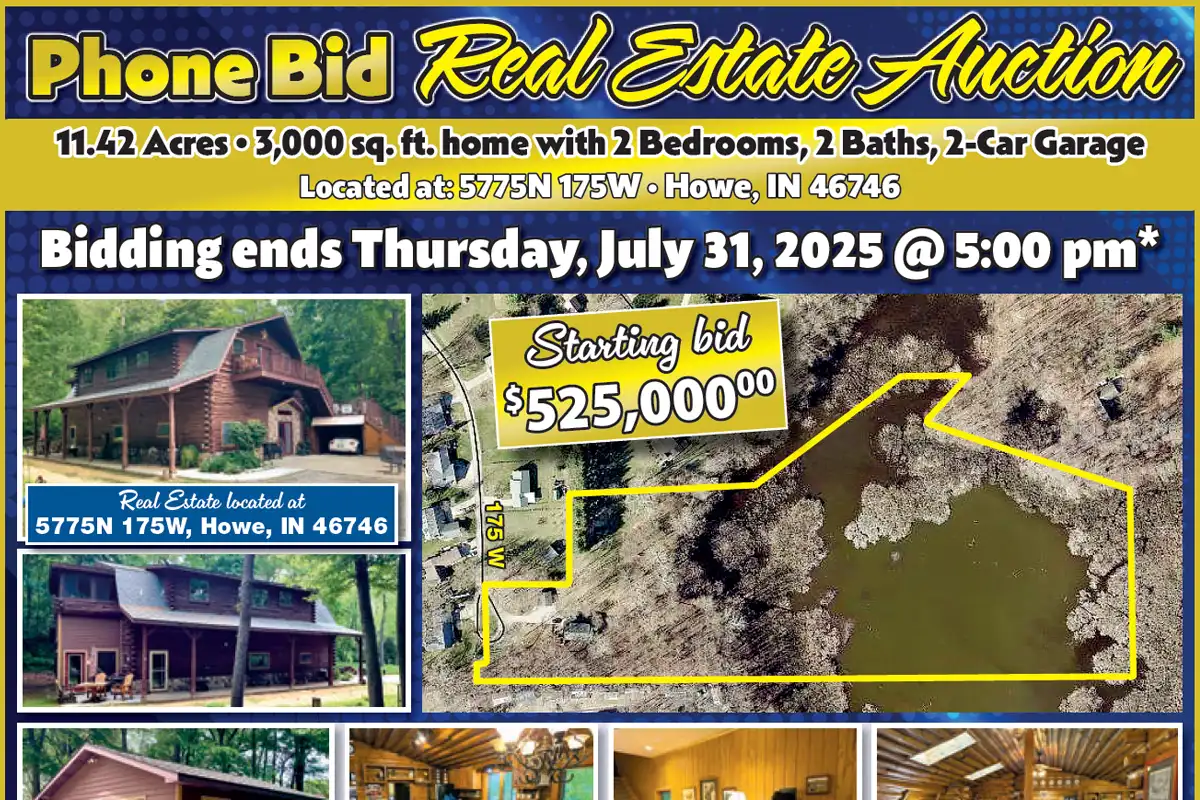 Phone Bid Real Estate Auction: 11.42 Acres in Howe, Indiana. Bidding ends July 31, 2025