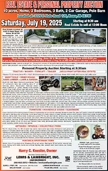 Howe, Indiana real estate & personal property auction, Saturday, July 19th 2025
