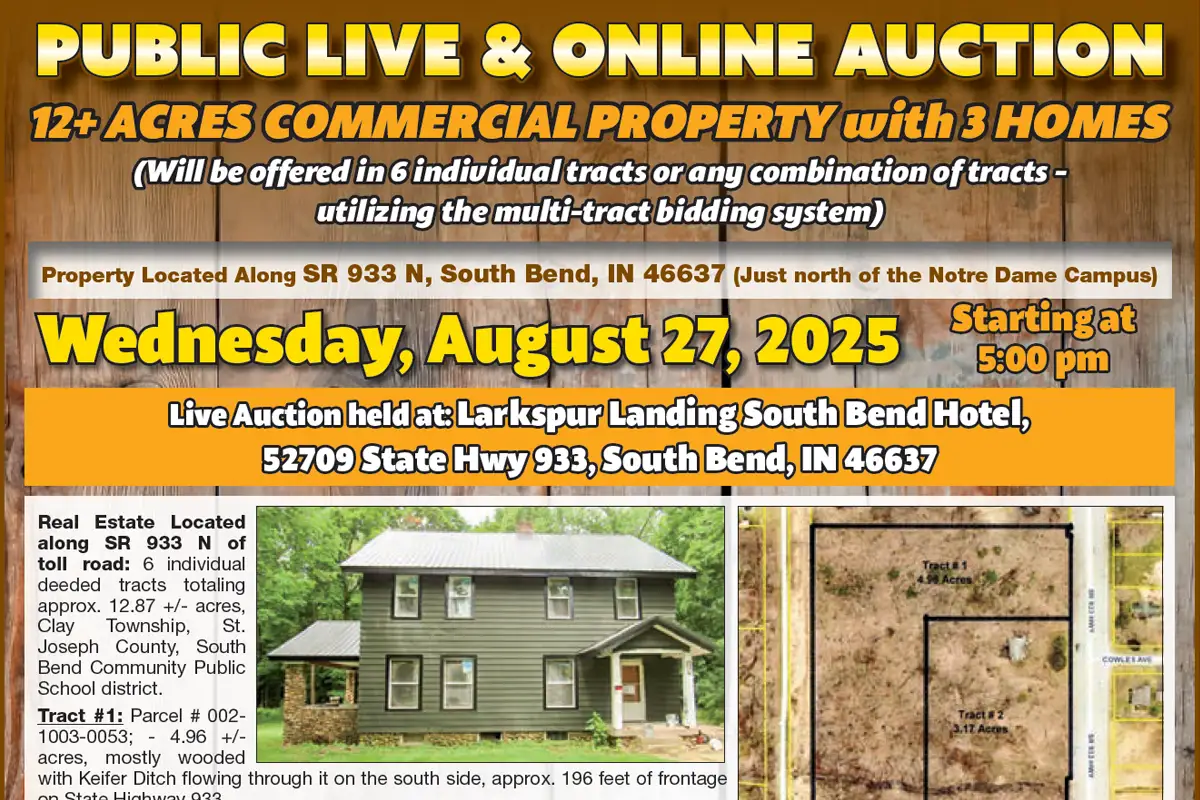 Public Live & Online Auction: 12+ Acres Commercial Property with Three Homes