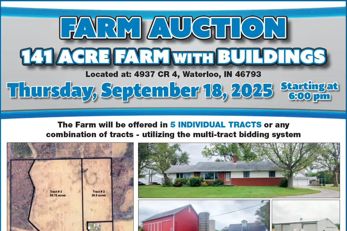 Waterloo, Indiana Farm Auction: 14 Acres with Buildings