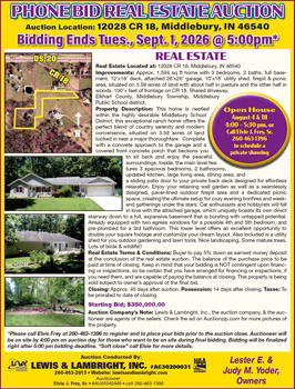 Lester & Judy Yoder Real Estate Auction, Middlebury, IN, September 1, 2026