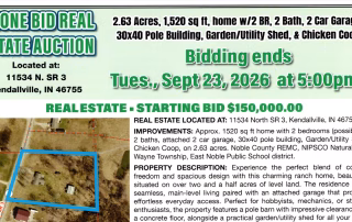Phone Bid Real Estate Auction: 2.63 Acres, 1,520 sq ft, home w/2 BR, 2 Bath, 2 Car Garage, ends Sept 23, 2026 @ 5:00pm